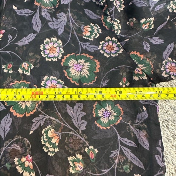 MISA Los Angeles Lulu Floral Top XS blouse long sleeve sheer tie bow black mock - Picture 12 of 16